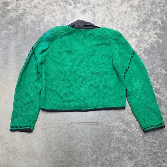 Vtg 1994 MICHAEL SIMON Green Black Patent Leather Trim Knit Jacket‎ Womens L - Picture 6 of 6